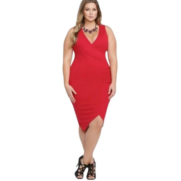 Torrid Scarlet Red Surplice Envelope Hem Ponte Bandage Dress Plus Size 2X New!!! - Picture 1 of 8